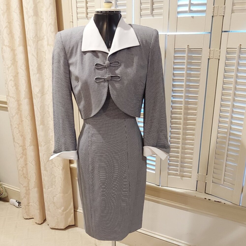Vintage Black & White Checked Suit Dress by Constance Saunders Size 4P NWOT